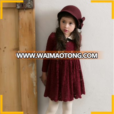 Hot sale korean style girl lace winter dress kids party wear dress kids fashion show dress