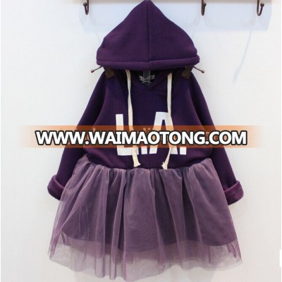 Girls casuall winter dress gauze long sleeve fashion kid dresses letter tutu dress