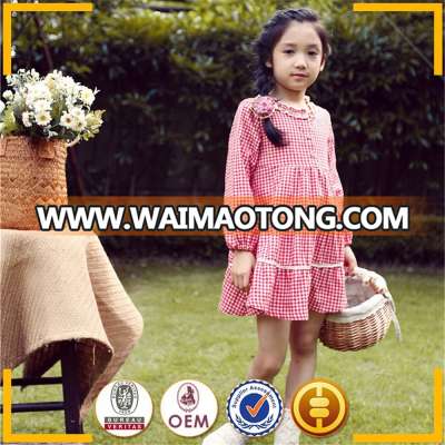 Children clothing simple long dress Plaid wholesale children clothes Fashion red spring baby clothes