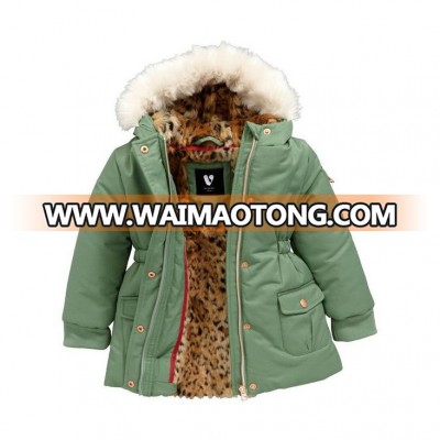 jacket children Girls Leopard Faux Fur Lined Parka Jacket kids winter coat